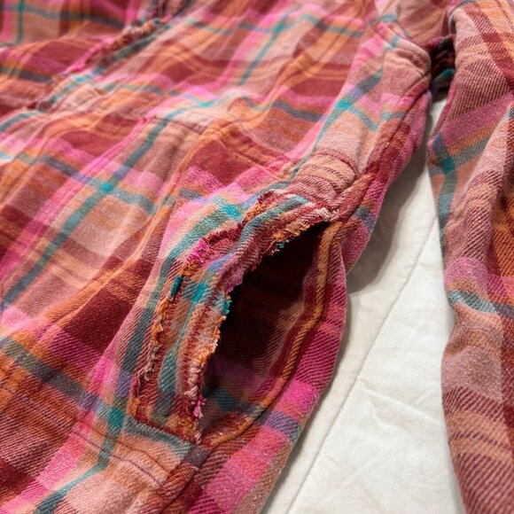 Free People We The Free Summer Daydream Plaid Button Up Shirt Berry Oversized M - Picture 8 of 9